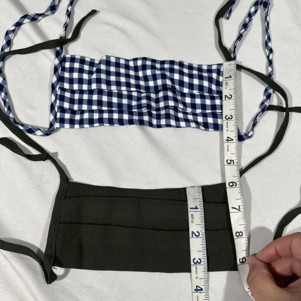 NEW Reformation Face Mask [ 2 Piece ]‎ Blue Gingham Print + Olive Green #T2153